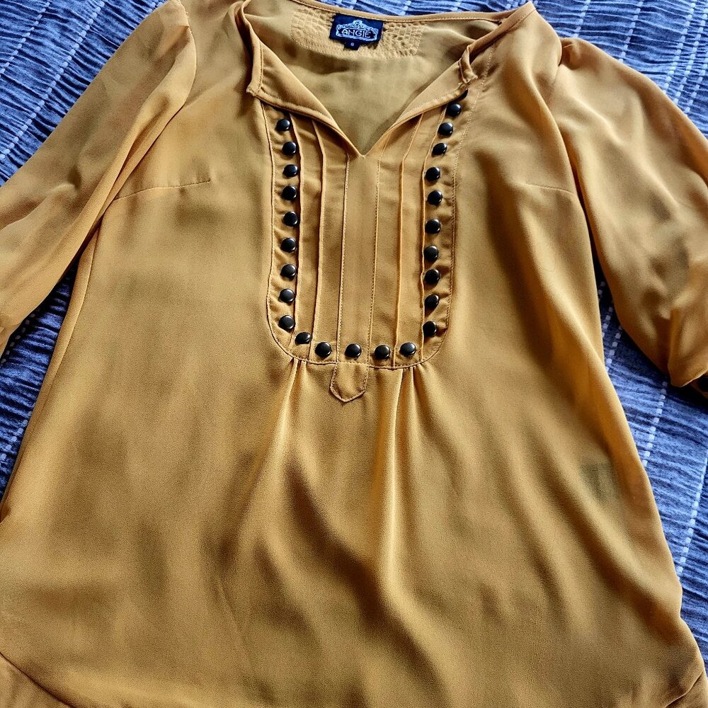 Angie Chiffon Studded Tulip Sleeve Popover Blouse Sz S